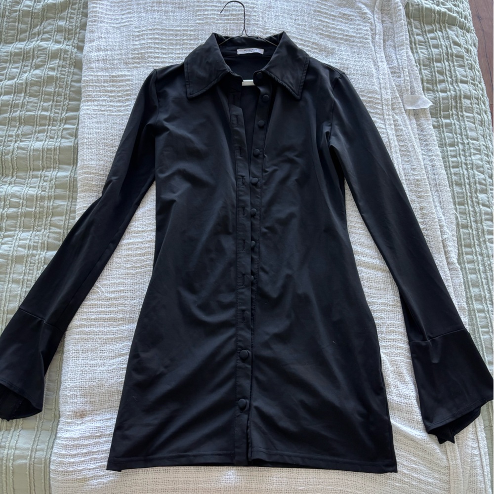 Women's Black Long Sleeve Mini Dress